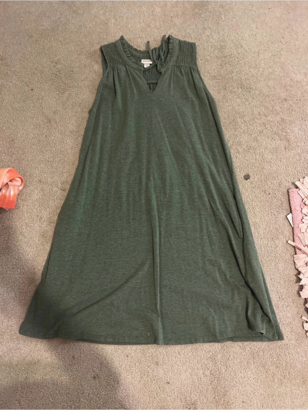 Merona Olive Green Sleeveless Smocked-Neck Midi Dress